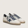 Ball Star para hombre en cuero blanco con estrella de cuero azul oscuro y lengüeta del talón de cuero laminado plateado