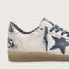 Ball Star para hombre en cuero blanco con estrella de cuero azul oscuro y lengüeta del talón de cuero laminado plateado