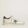 Ball Star para hombre en cuero blanco con estrella de gamuza azul claro y lengüeta del talón de nubuck marrón