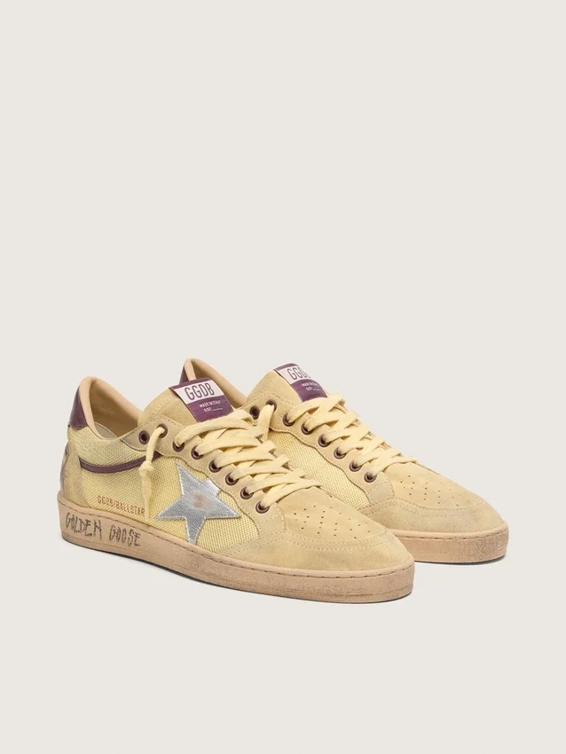 Ball Star para hombre en gamuza amarilla con estrella plateada e inserciones de malla amarilla