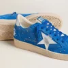 Ball Star para hombre en gamuza azul claro con tachuelas y estrella de cuero metalizado plateado