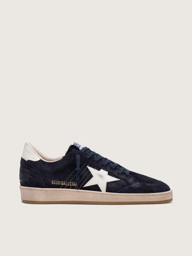 Ball Star para hombre en gamuza azul oscuro con estrella de cuero blanco