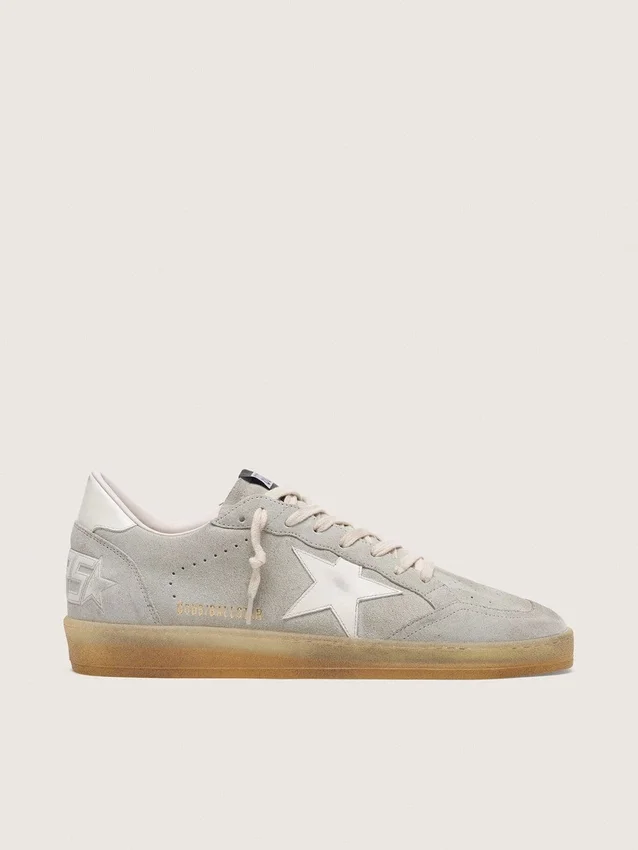 Ball Star para hombre en gamuza gris claro con estrella de cuero blanco