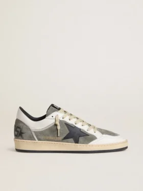 Ball Star para hombre en gamuza gris con estrella de cuero negro e inserciones de cuero napa blanco