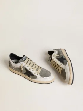 Ball Star para hombre en gamuza gris con estrella de cuero negro e inserciones de cuero napa blanco