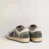 Ball Star para hombre en gamuza gris con estrella de cuero negro e inserciones de cuero napa blanco