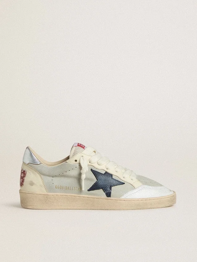 Ball Star para hombre en gamuza gris con estrella de nubuck azul y lengüeta del talón de cuero laminado
