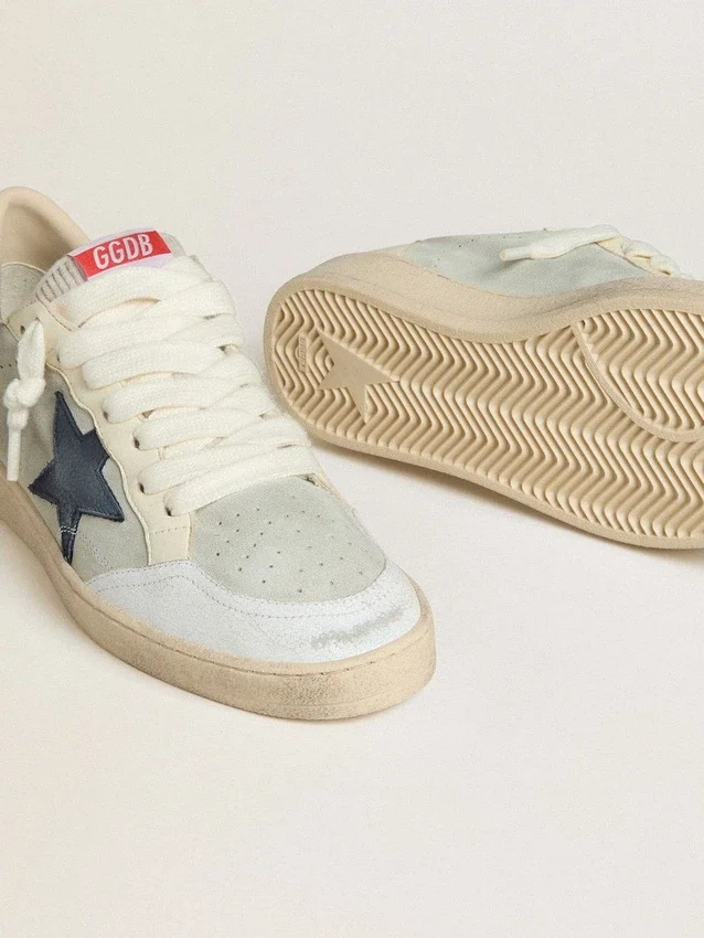 Ball Star para hombre en gamuza gris con estrella de nubuck azul y lengüeta del talón de cuero laminado