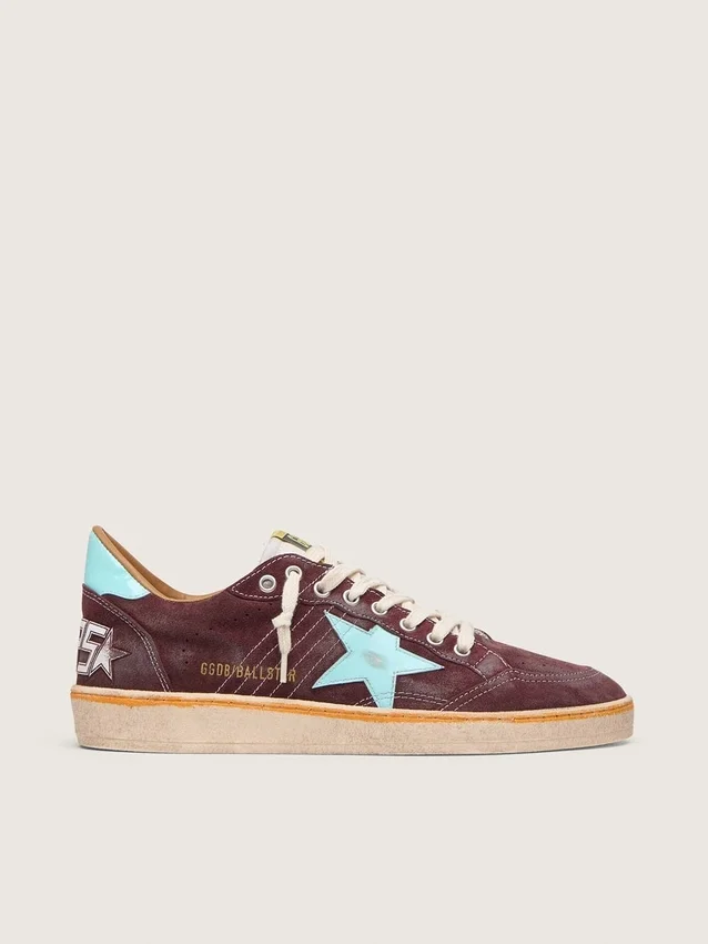 Ball Star para hombre en gamuza rojo oscuro con estrella y lengüeta del talón en azul claro