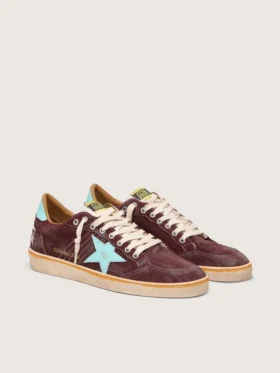 Ball Star para hombre en gamuza rojo oscuro con estrella y lengüeta del talón en azul claro