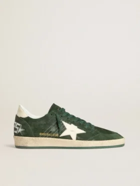 Ball Star para hombre en gamuza verde con estrella de cuero blanco y lengüeta en el talón