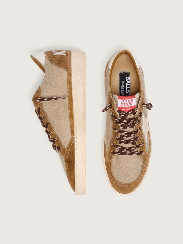 Ball Star para hombre en lana con estrella de cuero color crema e inserciones de cuero encerado marrón