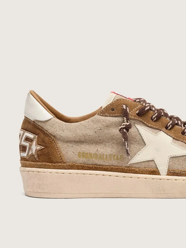 Ball Star para hombre en lana con estrella de cuero color crema e inserciones de cuero encerado marrón