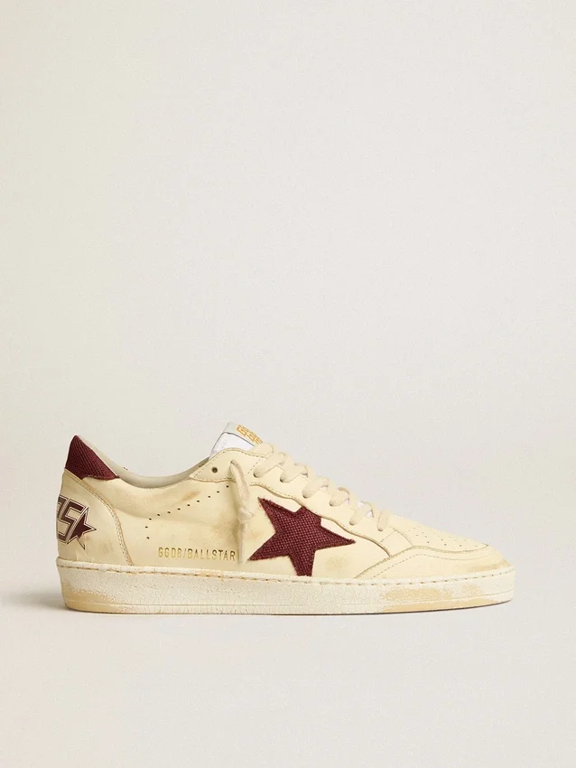 Ball Star para hombre en napa beige con estrella de malla burdeos y lengüeta en el talón