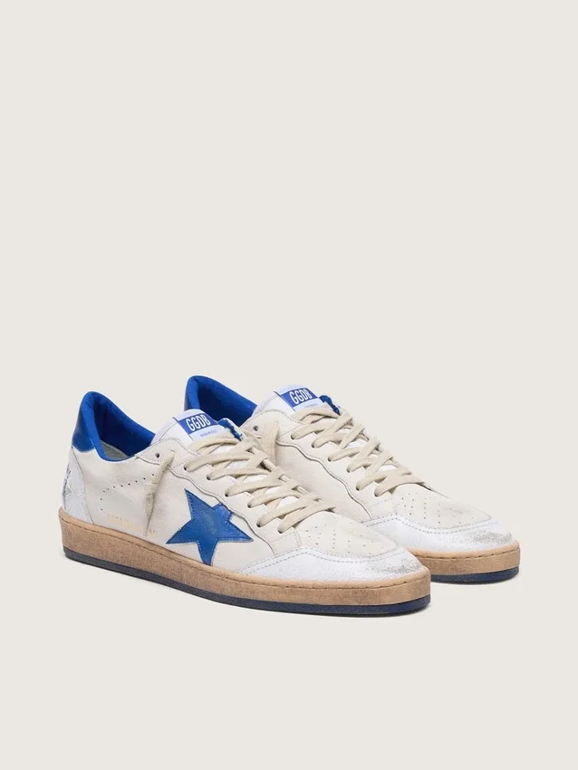 Ball Star para hombre en napa blanca con estrella y lengüeta del talón azules