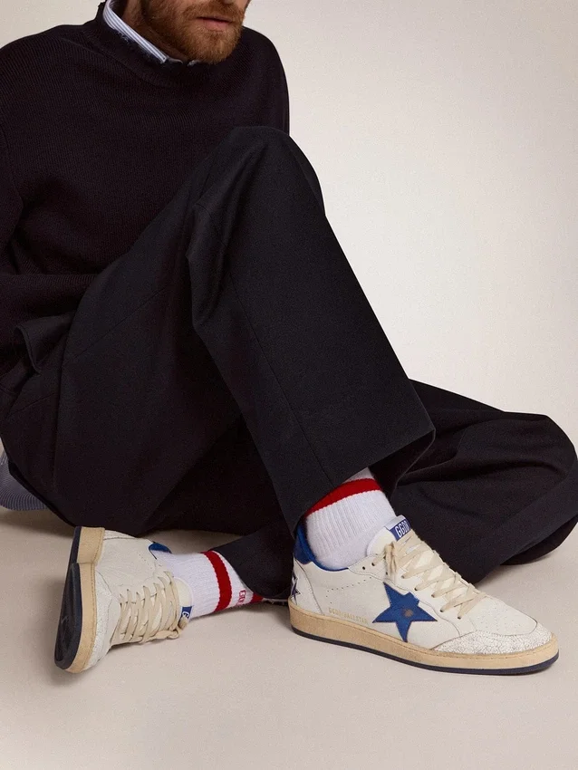 Ball Star para hombre en napa blanca con estrella y lengüeta del talón azules