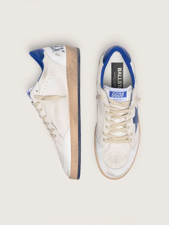 Ball Star para hombre en napa blanca con estrella y lengüeta del talón azules