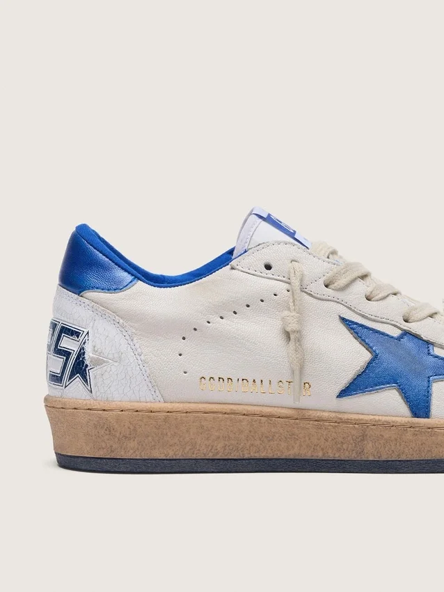 Ball Star para hombre en napa blanca con estrella y lengüeta del talón azules