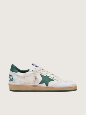 Ball Star para hombre en napa blanca con estrella y lengüeta en el talón de cuero verde