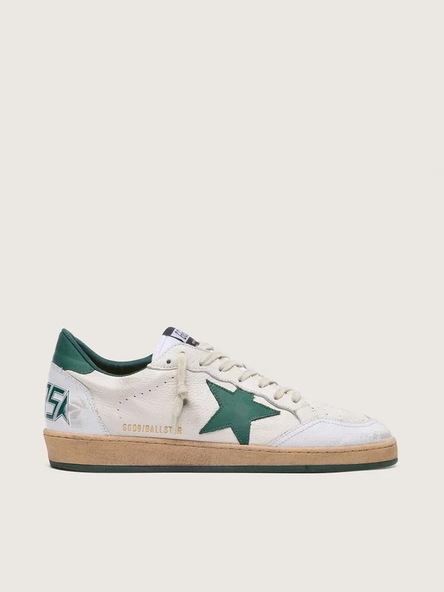 Ball Star para hombre en napa blanca con estrella y lengüeta en el talón de cuero verde