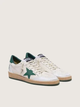 Ball Star para hombre en napa blanca con estrella y lengüeta en el talón de cuero verde
