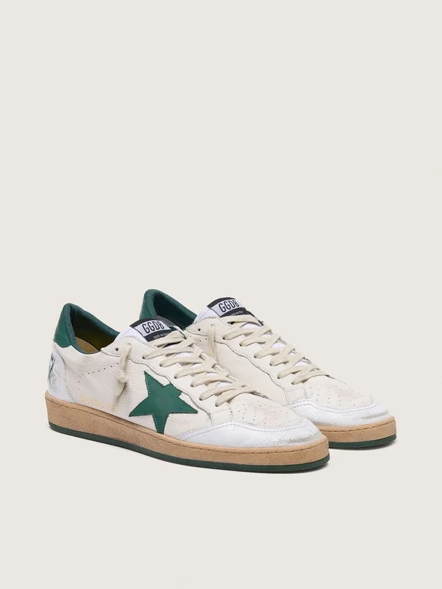 Ball Star para hombre en napa blanca con estrella y lengüeta en el talón de cuero verde