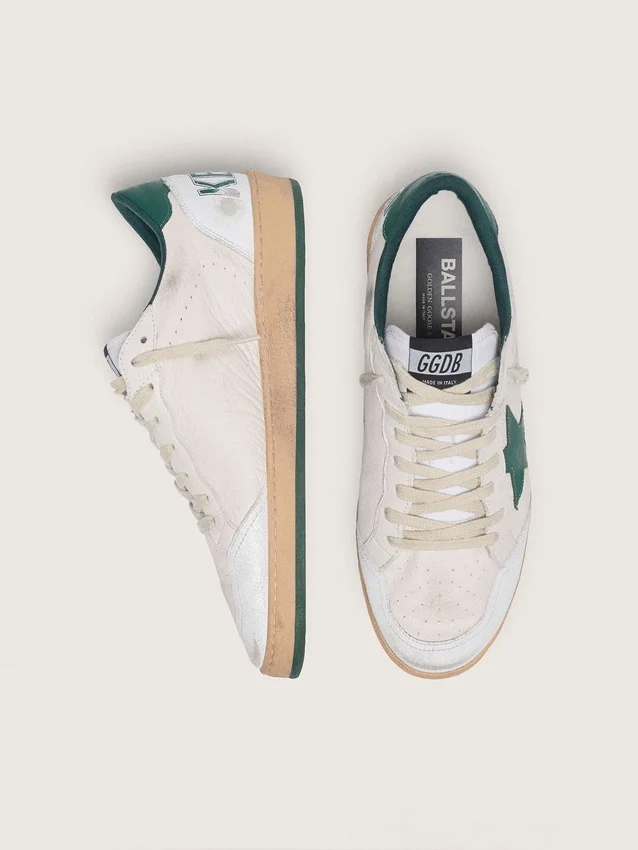 Ball Star para hombre en napa blanca con estrella y lengüeta en el talón de cuero verde