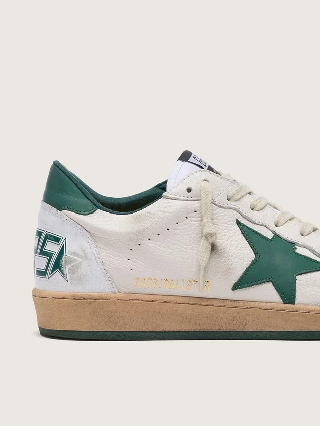 Ball Star para hombre en napa blanca con estrella y lengüeta en el talón de cuero verde