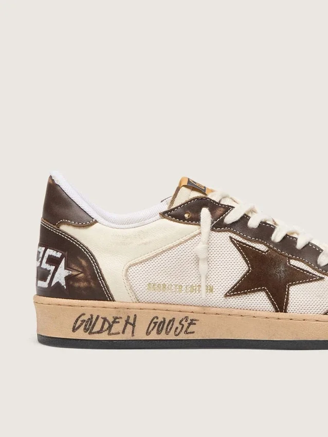 Ball Star para hombre en napa y malla con estrella de gamuza e inserciones de cuero marrón
