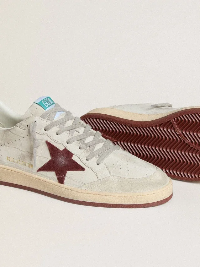 Ball Star para hombre en nubuck con estampado de cocodrilo y estrella de gamuza color burdeos