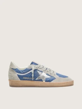 Ball Star para hombre en nylon azul denim con inserciones de gamuza gris claro y estrella de cuero plateado metalizado