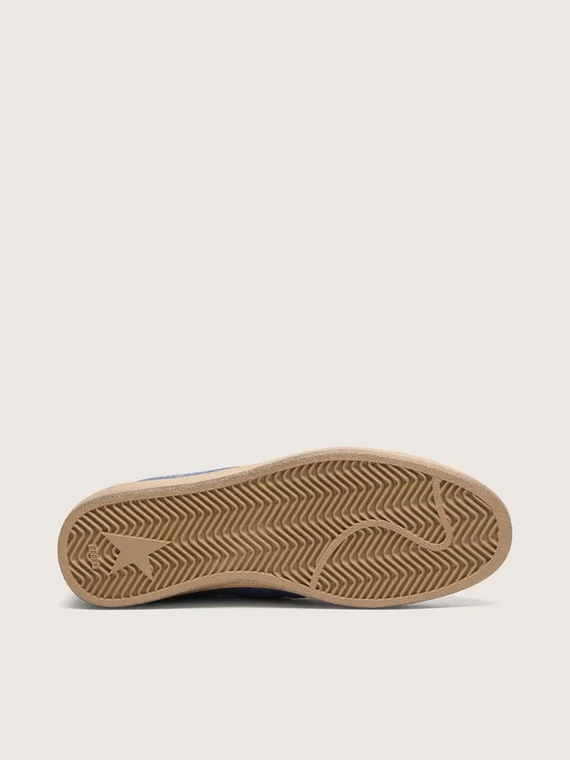 Ball Star para hombre en nylon azul denim con inserciones de gamuza gris claro y estrella de cuero plateado metalizado