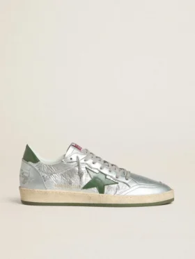 Ball Star para hombre en nylon plateado con estrella de cuero verde y lengüeta en el talón