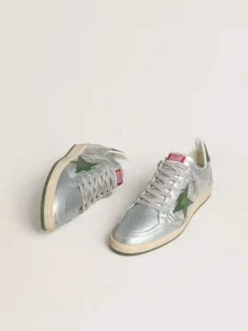 Ball Star para hombre en nylon plateado con estrella de cuero verde y lengüeta en el talón