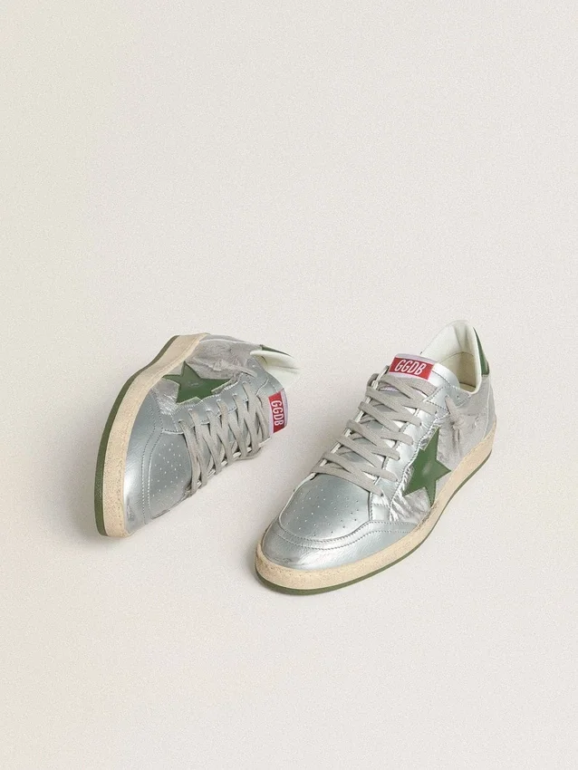 Ball Star para hombre en nylon plateado con estrella de cuero verde y lengüeta en el talón