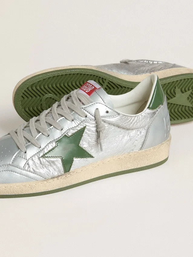 Ball Star para hombre en nylon plateado con estrella de cuero verde y lengüeta en el talón