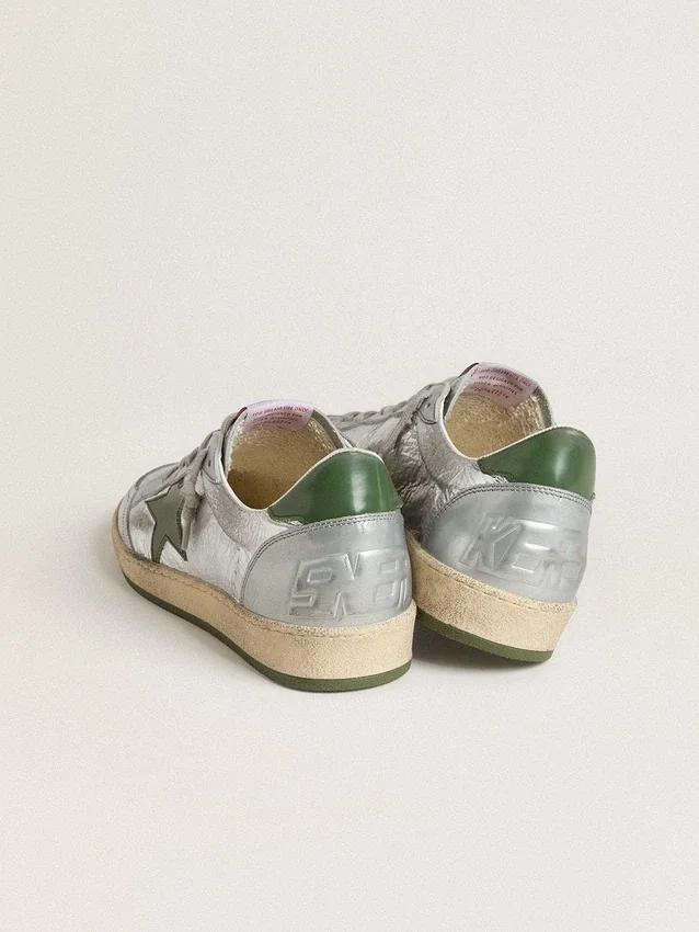 Ball Star para hombre en nylon plateado con estrella de cuero verde y lengüeta en el talón