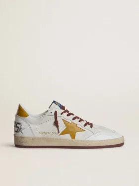 Ball Star para hombre en piel napa blanca con estrella y lengüeta en el talón de piel con estampado animal amarillo