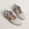 Ball Star para hombre en piel napa blanca con estrella y lengüeta en el talón de piel con estampado animal amarillo