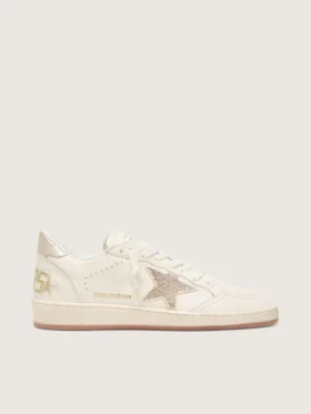 Ball Star para mujer en cuero blanco con estrella de cristal y lengüeta metálica en el talón