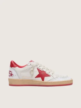 Ball Star para mujer en cuero blanco con estrella roja y lengüeta en el talón