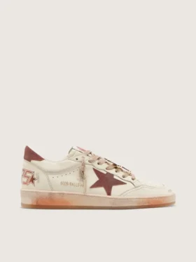 Ball Star para hombre en cuero blanco con estrella y lengüeta del talón en cuero color óxido
