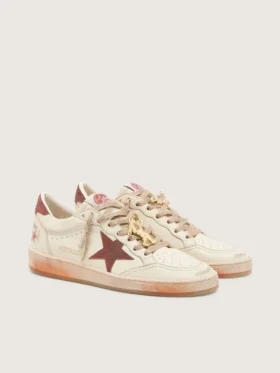 Ball Star para mujer en cuero blanco con estrella y lengüeta del talón de cuero color óxido