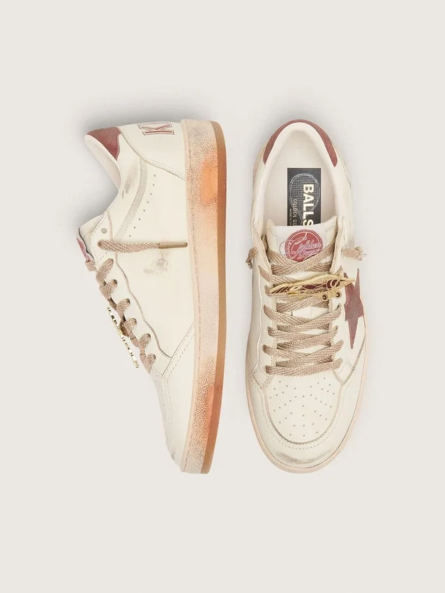 Ball Star para hombre en cuero blanco con estrella y lengüeta del talón en cuero color óxido