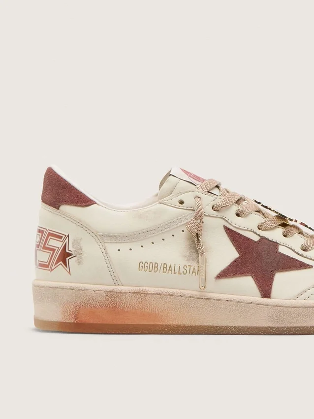 Ball Star para hombre en cuero blanco con estrella y lengüeta del talón en cuero color óxido