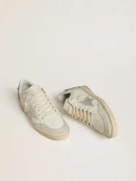 Ball Star para mujer en cuero con estrella de gamuza platino y bordado floral multicolor