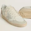 Ball Star para mujer en cuero con estrella de gamuza platino y bordado floral multicolor