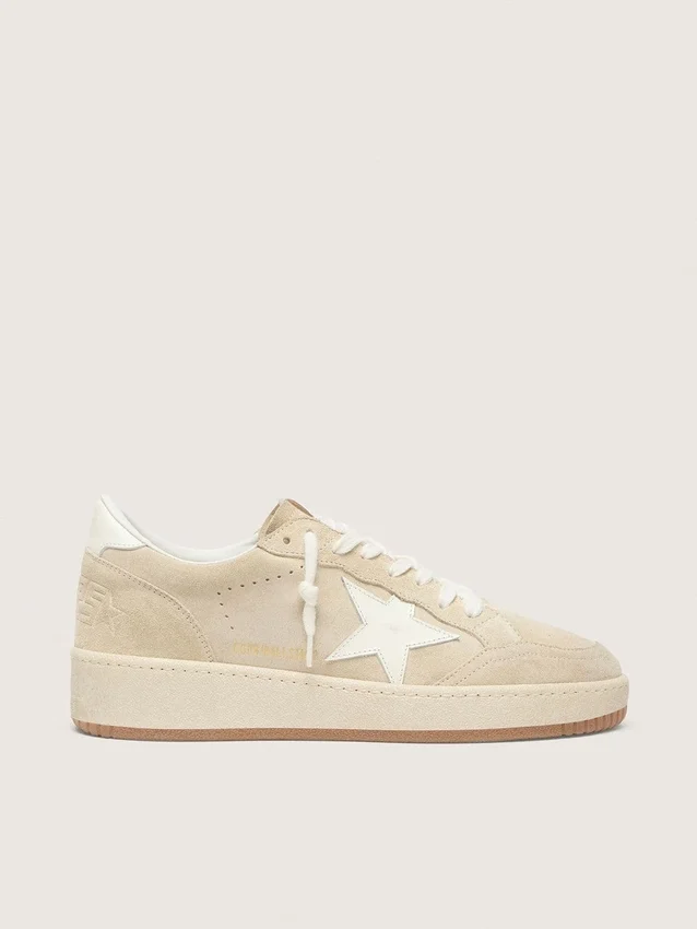 Ball Star para mujer en gamuza beige con estrella y lengüeta del talón de cuero blanco