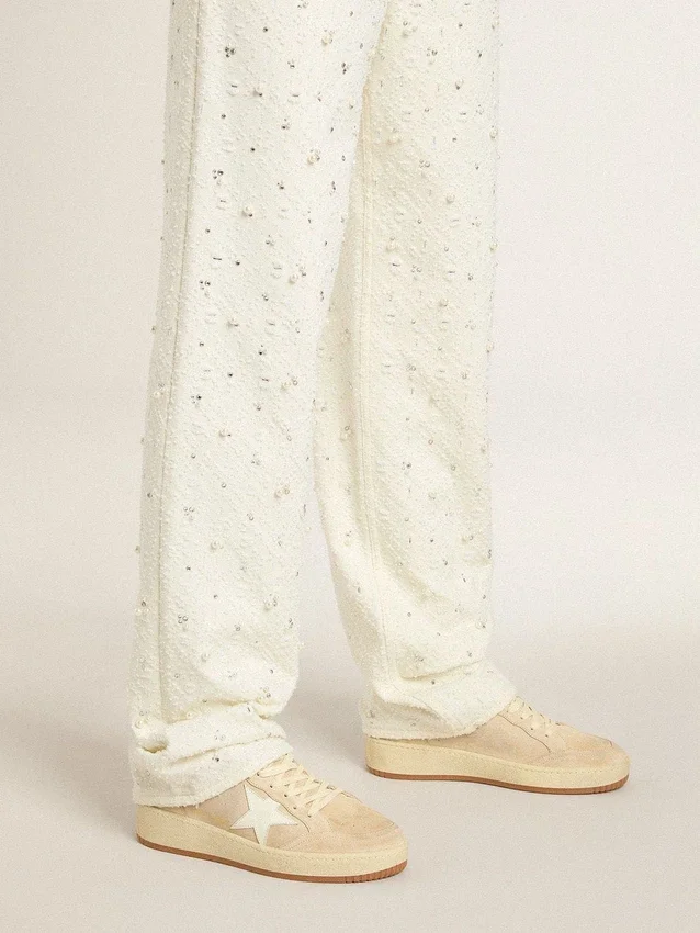 Ball Star para mujer en gamuza beige con estrella y lengüeta del talón de cuero blanco