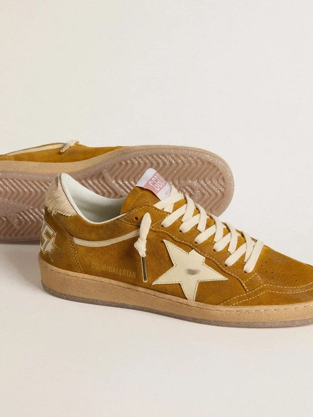 Ball Star para mujer en gamuza con estrella de cuero beige y lengüeta del talón de piel de potro